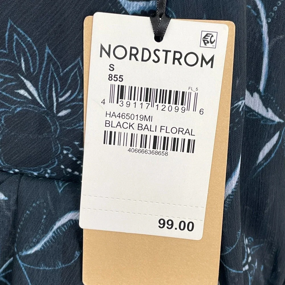 NEW $99 Halogen Womens Small Faux Wrap Floral Dress Chiffon In Bali Black‎